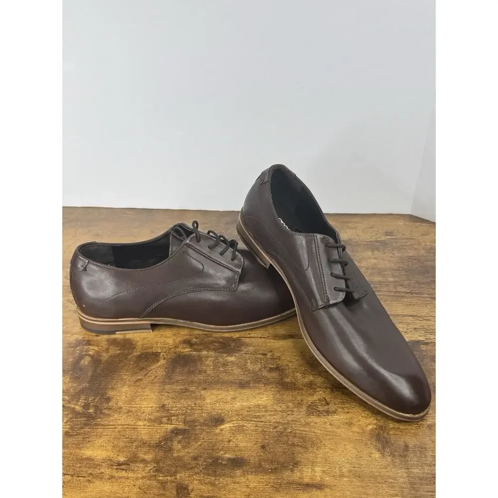 ASOS Design Men’s 11 Dark Brown Leather Derby Dress Shoes UK 10 EU 44
